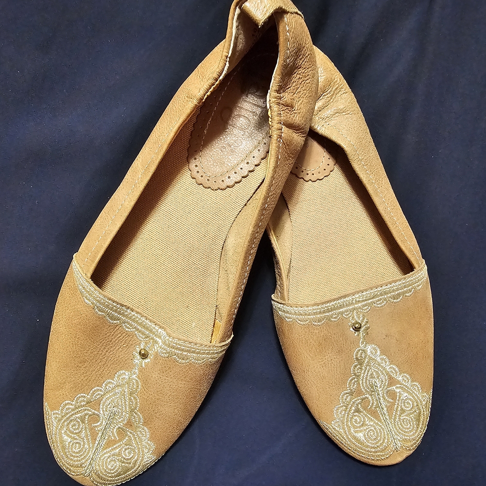 Elegant Tan Embroidered Women's Flats